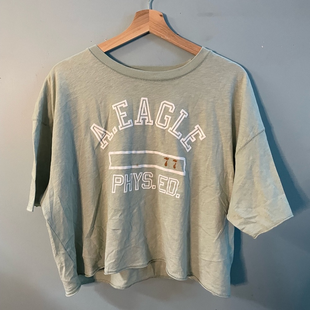 American Eagle Olive Green Cropped Tee Oversized Fit